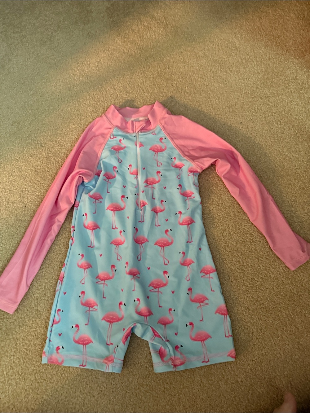 Girls' Pink Flamingo Long Sleeve Rashguard Swimsuit